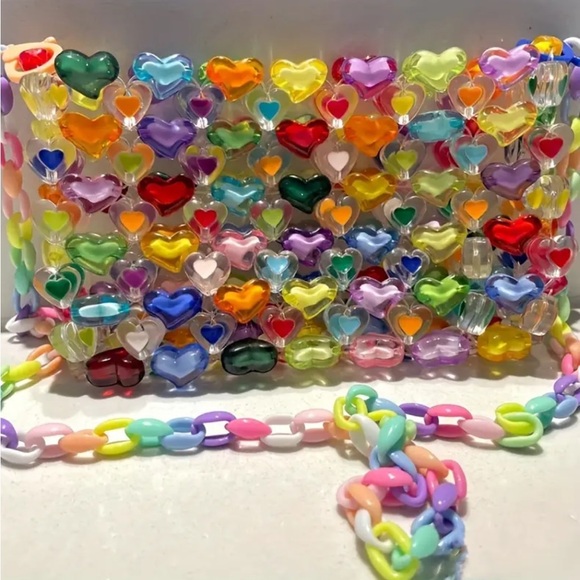 Colorful Acrylic Heart Beaded Crossbody Bag - Picture 2 of 7